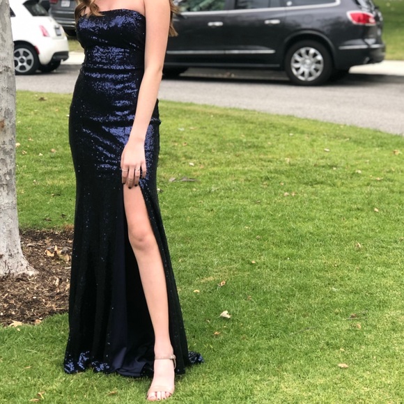 Blue Sequin Prom Dress - Picture 1 of 3